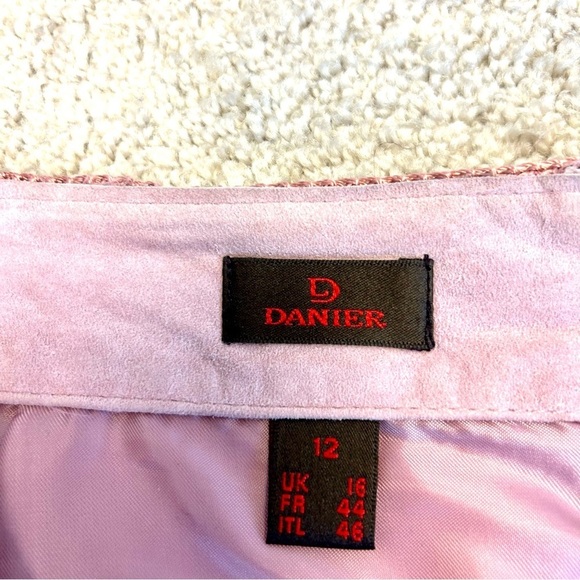 Danier pink suede leather crochet knit patchwork skirt Sz 12 - Picture 6 of 12